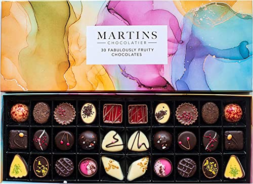 Martins Chocolatier Fabulously Fruity Collection Schokoladen-Geschenkset – 30 handgefertigte Pralinen – 15 Schokoladengeschmäcke – Schokoladengeschenk von Martins Chocolatier