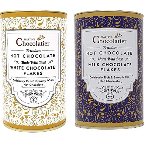 Martins Chocolatier Heiße-Schokolade 2er Pack Weiße und Milchschokolade - hergestellt aus echten weißen Schokoladen Flakes - Hochwertige Schokolade |Schokoladen Geschenke| von Martins Chocolatier