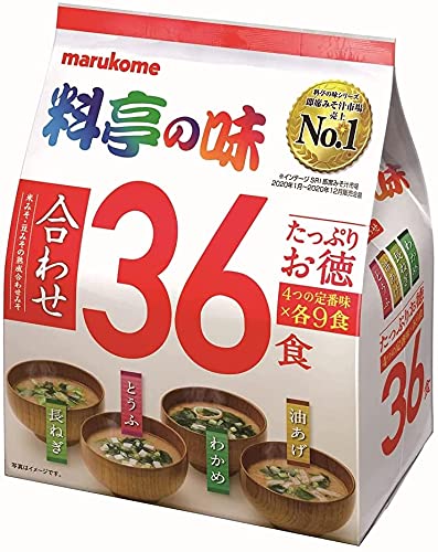 Marukome Miso Ryotei no Aji Suppe mit 4 Geschmacksrichtungen, japanische Instant-Miso-Suppen (Wakame, Frühlingszwiebeln, Tofu, Aburaage) von Marukome