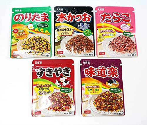 Marumiya Furikake Japanische Reisgewürze, 5 Packungen Noritama, Sukiyaki, Okaka (Bonito), Tarako (Dorschroh) von MARUMIYA