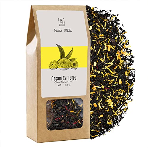 Mary Rose Assam Earl Grey Black Tea | Schwarzer Tee aus Indien | Earl Grey Tea | Zitrusgeschmack | Kräuter-Fruity Zusatzstoffe | Quelle von Thein | Natürliche Stimulation | 50g von Mary Rose