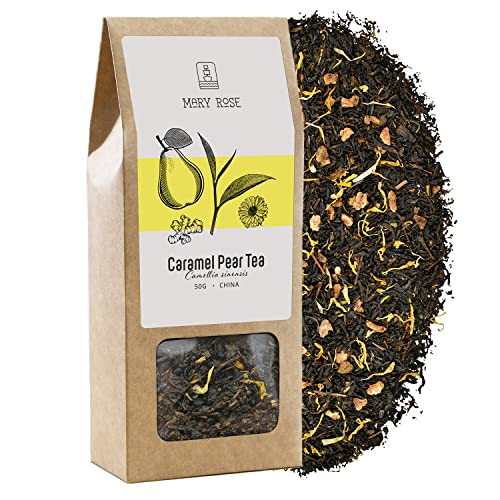 Mary Rose Caramel Pear Tee | Schwarzer Yunnan Tee aus China | Geschmackskombination aus schwarzem Tee, Birne und Karamell | Wärmende, würzige Zusatzstoffe | 50g von Mary Rose