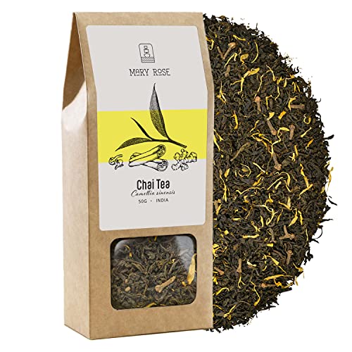Mary Rose Chai Tea | Indianer Schwarzer Assam Tee | Inspiriert vom Geschmack des indischen Getränks Masala Chai | Wärmende, würzige Zusätze | Quelle von Theine | Natürliche Stimulation | 50g von Mary Rose