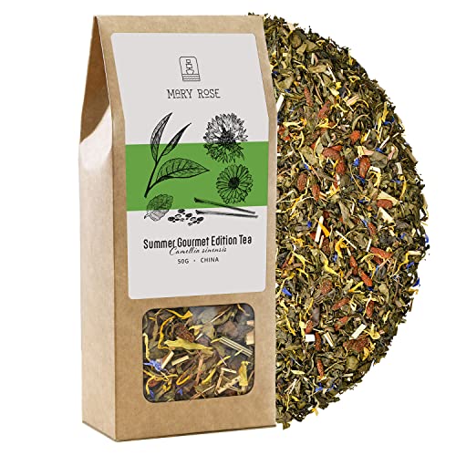 Mary Rose Summer Hourmet Edition Grüner Tee | Yunnan Grüntee | Teekomposition mit Frucht- und Kräuterzusätzen | natürliche Zusatzstoffe | Quelle von Theine | natürliche Stimulation | 50g von Mary Rose