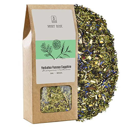 Mary Rose Yerbatea Yunnan Sapphire | Innovative Kombination aus grünem brasilianischem Yerba Mate und Tee | Schwarzer Yunnan Tee | Quelle von Theine | Sanfte und natürliche Stimulation | 50 g von Mary Rose