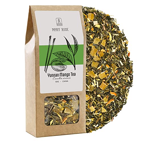 Mary Rose Yunnan Mango Grüntee | Yunnan Grüner Tee | Eine reichhaltige Fusion von Geschmack | Grüner Tee und Mango | natürliche Zusatzstoffe | Quelle von Theine | natürliche Stimulation | 50 g von Mary Rose