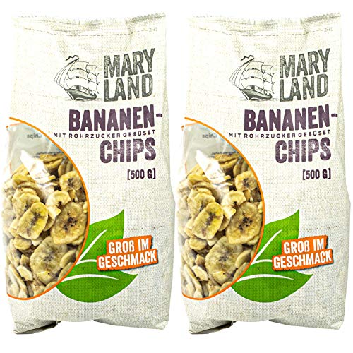 Maryland - 2er Set Bananenchips mit Rohrzucker gesüßt in 500 g Packung - Bananenscheiben getrocknet & geröstet ideal für Müsli, Süßspeisen, als Topping oder zum Backen - (Bananen Chips gezuckert) von Maryland