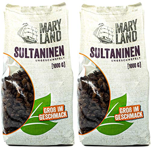 Maryland - 2er Set Sultaninen ungeschwefelt 1 kg - Naturbelassene Premium Rosinen saftig, fruchtig & süß im Geschmack ideal für Müsli, Süßspeisen, als Topping oder zum Backen (Trockenfrüchte 2x1000g) Maryland - 2er Set Sultaninen ungeschwefelt 1 kg - Naturbelassene Premium Rosinen saftig, fruchtig & süß im Geschmack ideal für Müsli, Süßspeisen, als Topping oder zum Backen (Trockenfrüchte 2x1000g) von Maryland