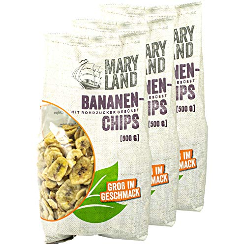 Maryland - 3er Set Bananenchips mit Rohrzucker gesüßt in 500 g Packung - Bananenscheiben getrocknet & geröstet ideal für Müsli, Süßspeisen, als Topping oder zum Backen - (Bananen Chips gezuckert) von Maryland