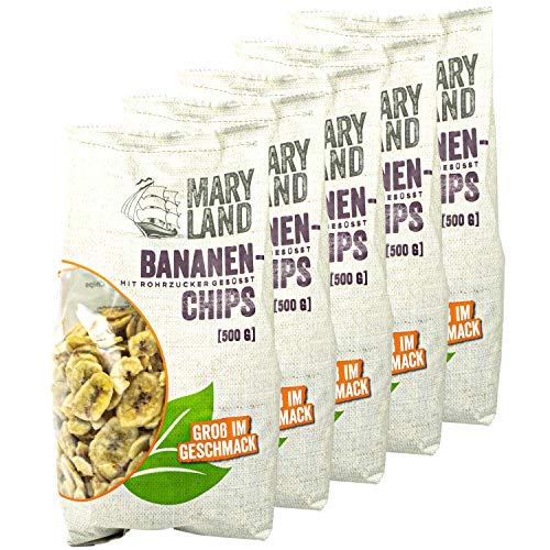 Maryland - 5er Set Bananenchips mit Rohrzucker gesüßt in 500 g Packung - Bananenscheiben getrocknet & geröstet ideal für Müsli, Süßspeisen, als Topping oder zum Backen - (Bananen Chips gezuckert) von Maryland