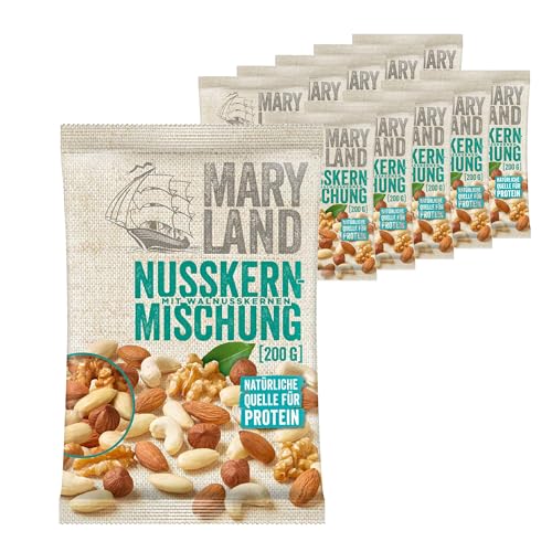 Maryland Nusskernmischung 10 x 200g Beutel - Nuss Mischung aus Mandeln blanchiert, Cashewkernen, Römerhaselnusskernen, Walnusskernen - Natürlich reich an Protein (10 x 200g Beutel) von Maryland