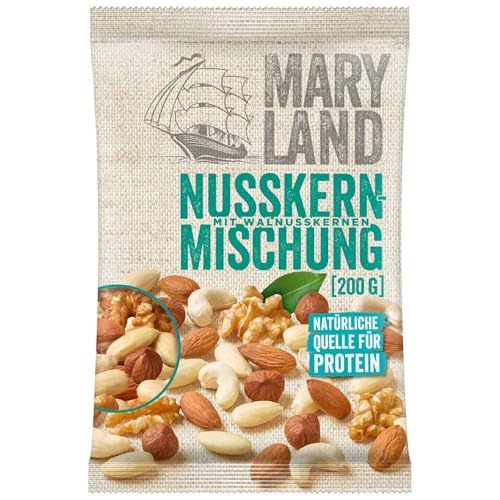 Maryland Nusskernmischung 200g Beutel - Nuss Mischung aus Mandeln blanchiert, Cashewkernen, Römerhaselnusskernen, Walnusskernen - Natürlich reich an Protein (1 x 200g Beutel) von Maryland