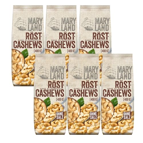 Maryland Röst-Cashews 400g im 6er Pack – Knackige Cashewkerne schonend ganz ohne Öl geröstet – Einzigartiges Aroma aus eigener Röstung in Deutschland (6 x 400g) von Maryland
