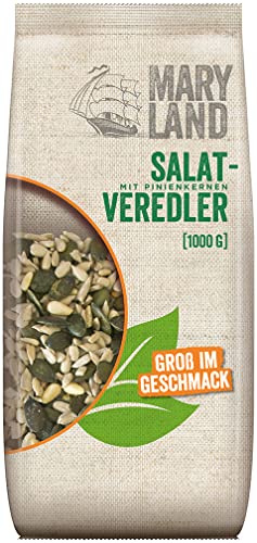 Maryland Salatveredler 1kg Vorratspackung – Sonnenblumenkerne, Kürbiskerne und Pinienkerne in Kerne Mischung – 100% vegan und frei von künstlichen Aromen – Im Großbeutel (1 x 1kg) von Maryland