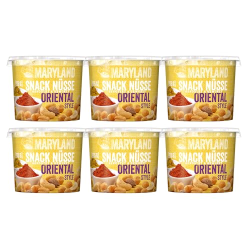Maryland Snack Nüsse Oriental Style 6 x 275g Becher - Erdnüsse, Cashewkerne und Mandeln in Nussmischung - Orientalisch gewürzt - wiederverschließbarer Becher (6 x 275 g) von Maryland