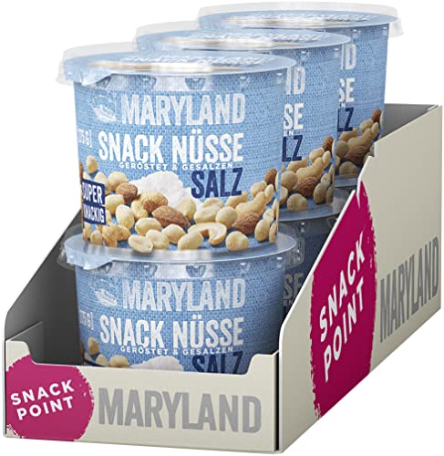 Maryland Snack Nüsse geröstet & gesalzen 275g Becher Vorratspack Erdnüsse, Cashewkerne und Mandeln in Nussmischung Wiederverschließbarer Becher (6 x 275g) von Maryland