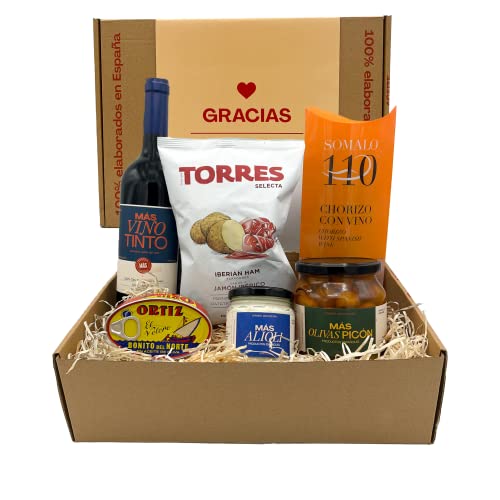 MAS PRODUCTOS ESP – Gracias Danke Geschenkbox - Spanische Spezialitäten Präsentkorb – Männergeschenke – Dankeschön Geschenke – Kleine Geschenke für Kollegen & Freunde – Geschenk Danke von Más Productos Españoles