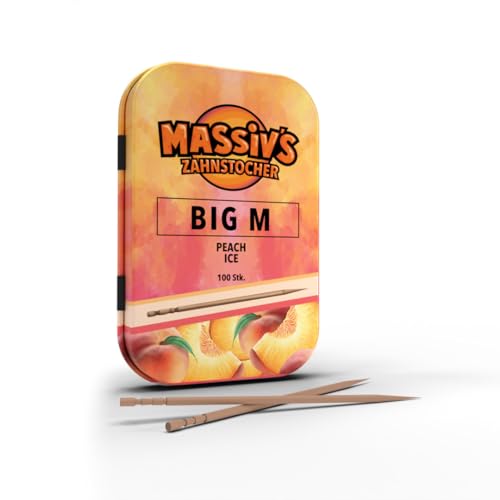 Massiv's Zahnstocher - Zahnstocher mit Geschmack – BIG M Pfirsich Ice – 100 aromatisierte Zahnstocher – frischer Atem – stylische Metalldose – vegan, zuckerfrei, kalorienfrei Massiv's Zahnstocher - Zahnstocher mit Geschmack – BIG M Pfirsich Ice – 100 aromatisierte Zahnstocher – frischer Atem – stylische Metalldose – vegan, zuckerfrei, kalorienfrei von Massiv's Zahnstocher