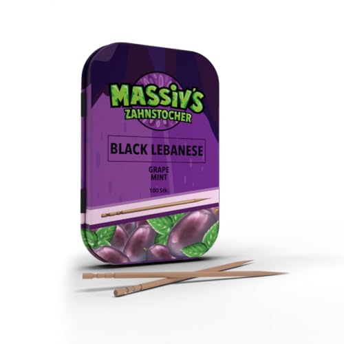 Massiv's Zahnstocher - Zahnstocher mit Geschmack – BLACK LEBANESE Grape Mint – 100 aromatisierte Zahnstocher – frischer Atem – stylische Metalldose – vegan, zuckerfrei, kalorienfrei Massiv's Zahnstocher - Zahnstocher mit Geschmack – BLACK LEBANESE Grape Mint – 100 aromatisierte Zahnstocher – frischer Atem – stylische Metalldose – vegan, zuckerfrei, kalorienfrei von Massiv's Zahnstocher