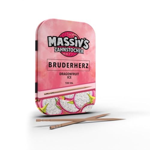 Massiv's Zahnstocher - Zahnstocher mit Geschmack – BRUDERHERZ Dragonfruit Ice – 100 aromatisierte Zahnstocher – frischer Atem – stylische Metalldose – vegan, zuckerfrei, kalorienfrei Massiv's Zahnstocher - Zahnstocher mit Geschmack – BRUDERHERZ Dragonfruit Ice – 100 aromatisierte Zahnstocher – frischer Atem – stylische Metalldose – vegan, zuckerfrei, kalorienfrei von Massiv's Zahnstocher