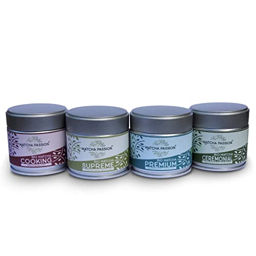 MATCHA PASSION Bio Matcha 4 Varianten 4x30g Pulver - Zeremonie & Koch Qualitäten aus Kagoshima Japan - purer Genuß oder Mischgetränke - Kochen & Backen - Vegan - Superfood MATCHA PASSION Bio Matcha 4 Varianten 4x30g Pulver - Zeremonie & Koch Qualitäten aus Kagoshima Japan - purer Genuß oder Mischgetränke - Kochen & Backen - Vegan - Superfood von Matcha Passion