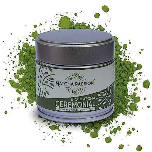 MATCHA PASSION Bio Matcha Ceremonial 30g Pulver - Zeremonie Qualität aus Kagoshima Japan - purer Genuß oder Mischgetränke wie Matcha Latte - Vegan - Superfood von Matcha Passion