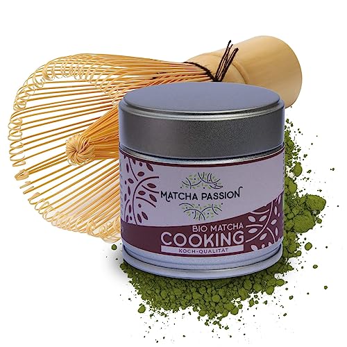 MATCHA PASSION Bio Matcha Cooking 30g Pulver mit Bambusbesen - Koch Qualität aus Kagoshima Japan - zum Kochen & Backen geeignet - Vegan - Superfood von Matcha Passion