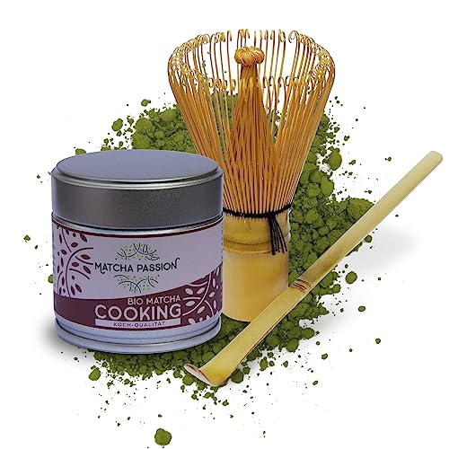 MATCHA PASSION Bio Matcha Cooking 30g Pulver mit Bambusbesen & Bambuslöffel - Koch Qualität aus Kagoshima Japan - zum Kochen & Backen geeignet - Vegan - Superfood von Matcha Passion