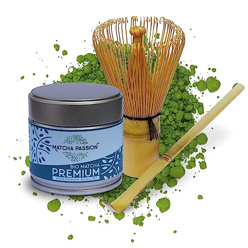 MATCHA PASSION Bio Matcha Premium 30g Pulver mit Bambusbesen & Bambuslöffel - Zeremonie Qualität Kagoshima Japan - purer Genuß für Tee-Zeremonie Vegan Superfood MATCHA PASSION Bio Matcha Premium 30g Pulver mit Bambusbesen & Bambuslöffel - Zeremonie Qualität Kagoshima Japan - purer Genuß für Tee-Zeremonie Vegan Superfood von Matcha Passion