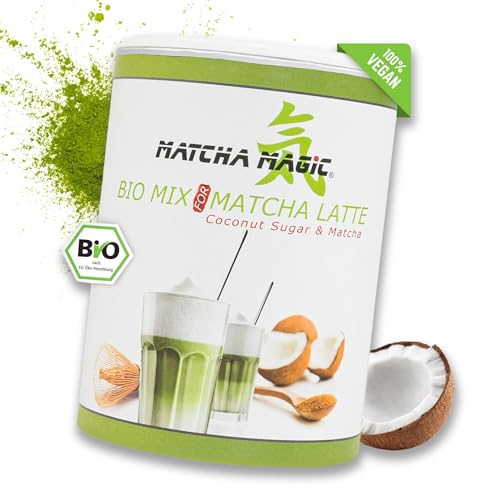 MatchaMagic - Bio Matcha Latte - Matcha Tee Pulver mit Kokosblütenzucker - Matcha Latte Pulver aus Japan - Matcha Pulver für leckeren Tee von MatchaMagic