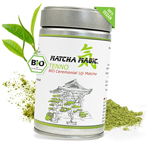 MatchaMagic Tenno Bio Matcha-Tee Pulver 80g - Japan Matcha Tee 100% Bio - Original grüner Tee aus Japan - Matcha Pulver Ceremonial Grade - Japanischer Tee für den puren Trinkgenuss von MatchaMagic