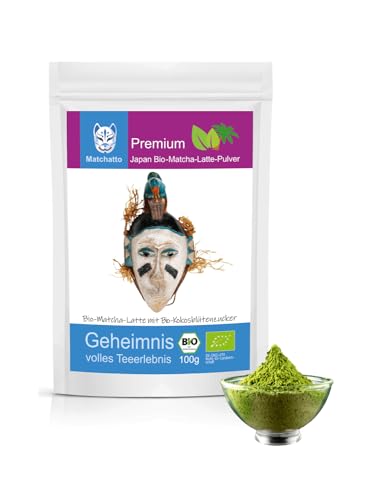 Matchatto | Matcha Latte Pulver 100g | Matcha Grüntee aus Japan mit einem Hauch Kokosblütenzucker einfach zu mixen für den perfekten Latte Genuss von Matchatto