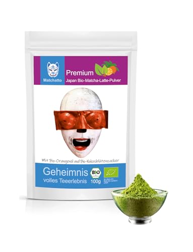 Matchatto | Matcha Latte Pulver Orange 100g | Matcha Grüntee aus Japan mit einem Hauch Kokosblütenzucker einfach zu mixen für den perfekten Latte Genuss von Matchatto