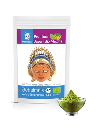 Matchatto | Matcha Tee Pulver 100g | pures & natürliches Matcha Grüntee Pulver aus Japan | leicht gesüßt | einfach zu mixen, vegan & natürlich | ideal für Matcha Latte (Orange) von Matchatto