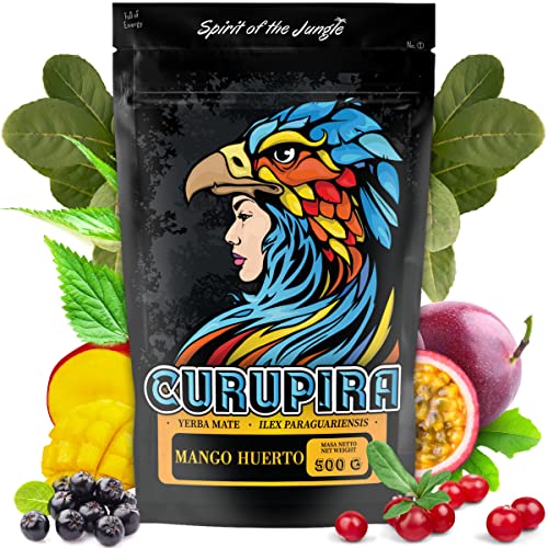 Curupira Mate Tee 500g ● MANGO HUERTO ● Yerba Mate Tee mit Mango, Aronia, Brennnessel und Preiselbeere ● Lose Blätter von Mate Green