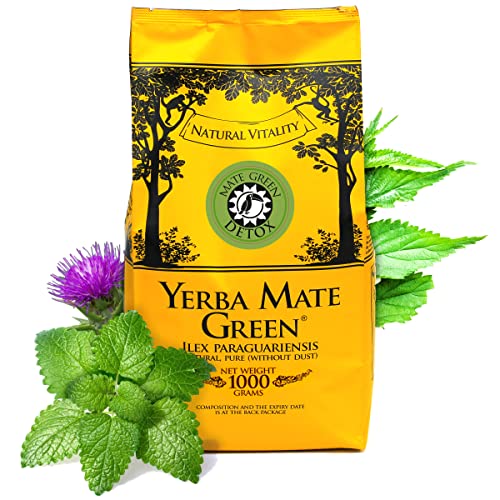 Mate Green Mate Tee | Detox | Brasilianisches mit Brennnesselblättern und Zitronenmelisse gereift luftgetrocknet rauchfrei Mate Tee | Kaffee Alternative | Glutenfrei, Vegan I 1000 g I 1 Kg, Grüner Tee von Mate Green