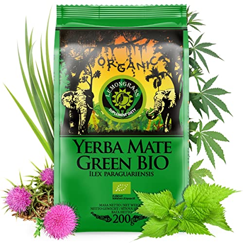 Mate Tee BIO Organic ● Yerba Mate-Tee mit Lemongrass ● 200g Frisches brasilianisches Mate-Tee ● Ungeröstet, mit warmer Luft getrocknet ● Nur Bio Zutaten ● Grüner Tee lose von Mate Green