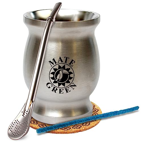 Mate tee ● Teetassenset Edelstahl Modern Mate Cup ● Bombilla Mate Straws ● Cleaning Brush BPA Free ● cork pad ● Double-Walled and Hot & Cold Drink ● Mate Tea, Coffe, Drinks von Mate Green
