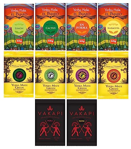 Set Yerba Mate Tee 10x50g ● Paraguayischer und brasilianischer Mate-Tee ● Yerba Mate-Tee loose leag 500g ● natürliche pflanzliche Zusätze ● Alternative zum Kaffee von Mate Green