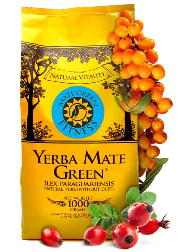 Yerba Mate Green 'Fitness' Brasilianischer Mate-Tee 1000g | Süß und Erfrischend Mate Tee | mit Hagebutte, Minzblatt weißes Maulbeerblatt, roter pu-erh Tee, Fenchelblätter, Sanddornfrucht von Mate Green