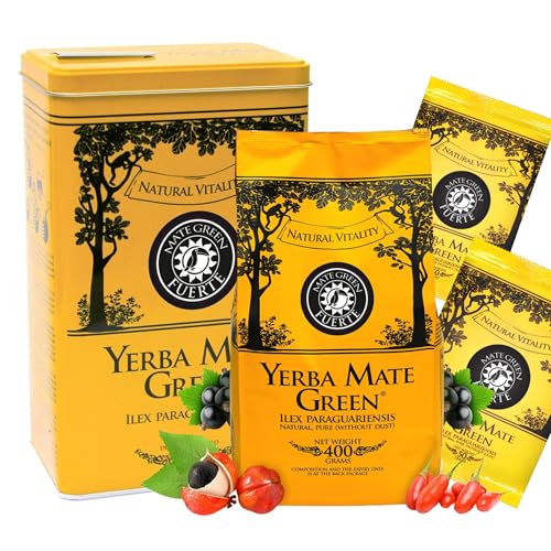 Yerba Mate Green Fuerte 500g ● Brasilianischer Mate Tee mit Kräutern ● Yerba Mate Teedose ● Goji Beeren ● Minze ● Guarana ● Vegan Yerba Mate Green Fuerte 500g ● Brasilianischer Mate Tee mit Kräutern ● Yerba Mate Teedose ● Goji Beeren ● Minze ● Guarana ● Vegan von Mate Green