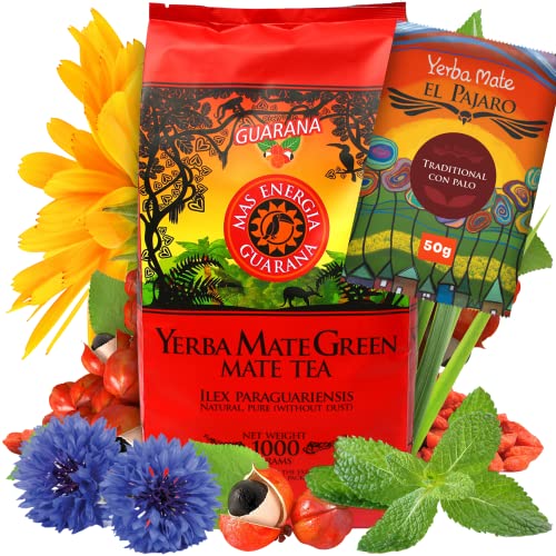 Yerba Mate Green 'Mas Energia Guarana' mit Paraguya yerba mate-tee 50g ● Brasilianischer Mate-Tee 1kg ● fruchtiges Yerba Mate Tee ● Guarana pulver ● Minze ● ohne künstliche Zusätze von Mate Green