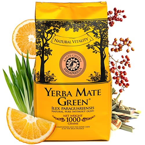 Yerba Mate Green 'Sarsaparilla' Brasilianischer Mate-Tee 1000g | Süß und Erfrischend Mate Tee | mit Orangenschalen, Zitronengras, Sarsaparillawurzel geschnitten 2% und natürliches Aroma Yerba Mate Green 'Sarsaparilla' Brasilianischer Mate-Tee 1000g | Süß und Erfrischend Mate Tee | mit Orangenschalen, Zitronengras, Sarsaparillawurzel geschnitten 2% und natürliches Aroma von Mate Green