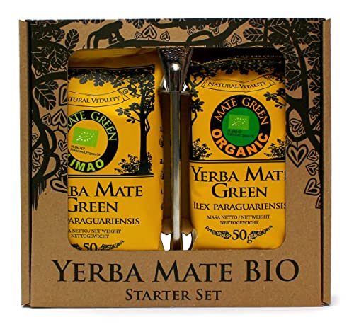 Yerba Mate Tee BIO Set Organic ● Mate Tee BIO 50g ● Yerba Mate-Tee BIO Limao 50g ● Trinkhalm - Bombilla Liza 19cm ● BIO set Mate Tee ● Yerba Mate Tee mit Zitronengras von Mate Green