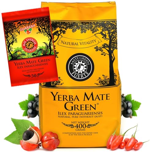 Yerba Mate-Tee Mate Green FUERTE 400g ● Brasilien Früchte- und Kräuter Mate Tee ● Matetee aus Mateblättern ● Yebra Mate-Tee mit Guarana 50g ● Yerba Mate Tee loose leaf 450g ● Vegan von Mate Green