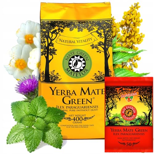 Yerba Mate-Tee Mate Green Matetox 400g ● Brasilien Kräuter Mate Tee ● Matetee aus Mateblättern ● Yebra Mate-Tee mit Guarana 50g ● Yerba Mate Tee loose leaf 450g ● Vegan von Mate Green