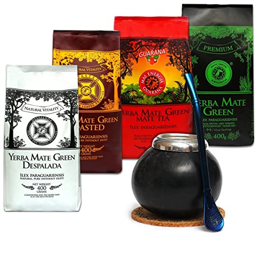 Yerba Mate Tee Mate Green Set | Yerba Mate Green Set 4x400g | Kalebasse | Yerba Mate Tee Loose Leaf 1600g 1,6kg von Mate Green