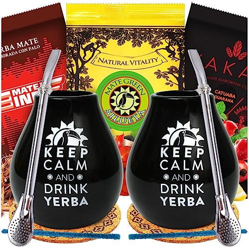 Yerba Mate-Tee STROM Set für Zwei | Schwarz Keramik mate-tee becher 350ml x2 | Brasilian und Paragua Mate-Tee Set 3x50g mit Guarana, Krauter und Frucht | Stahl Trinkhalm Bombilla Yerba Mate-Tee STROM Set für Zwei | Schwarz Keramik mate-tee becher 350ml x2 | Brasilian und Paragua Mate-Tee Set 3x50g mit Guarana, Krauter und Frucht | Stahl Trinkhalm Bombilla von Mate Green