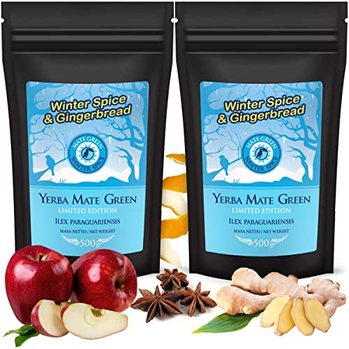 Yerba Mate Tee Set 500x2 ● Mate-Tee Mate Green Winter Spice & Gingerbread 1000g ● Mate Tee mit ingwer ● Anis, zimt, nelken ● Fruchtig Yerba Mate Tee loose leaf 1kg ● Energie und Detox von Mate Green