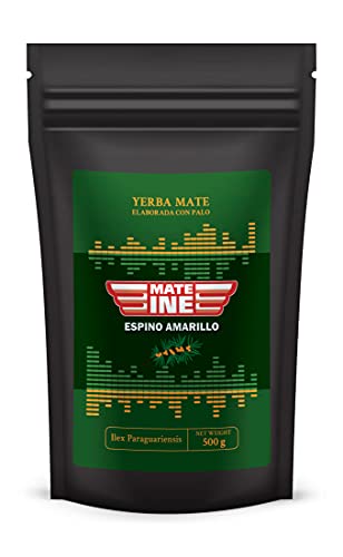 Mateine Yerba Mate Tee Green, ESPINO AMARILLO, Paraguayischer Mate-Tee, Sanddornfrucht, Apfel, Chiasamen, Malve, 500 g von Mateine